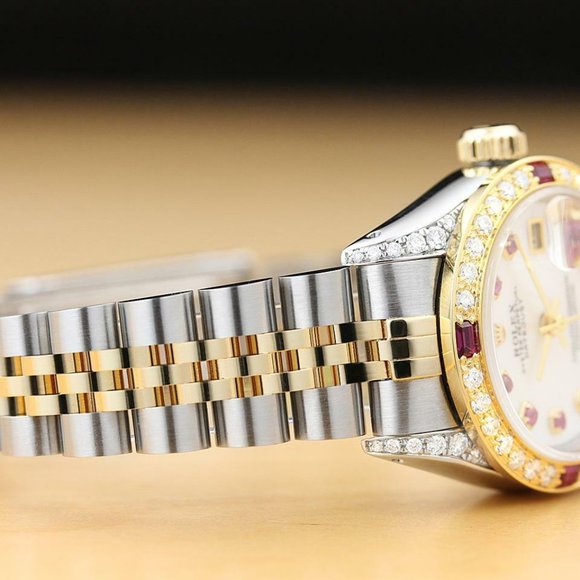 Sale! Rolex 18k Two-Tone Gold w/ Ruby + Diamond Bezel - Picture 6 of 7
